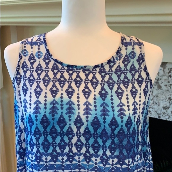 BLL‎ Blue Geometric Print Top w/Bottom Ruffle & Split Hem Detail S - Picture 6 of 10